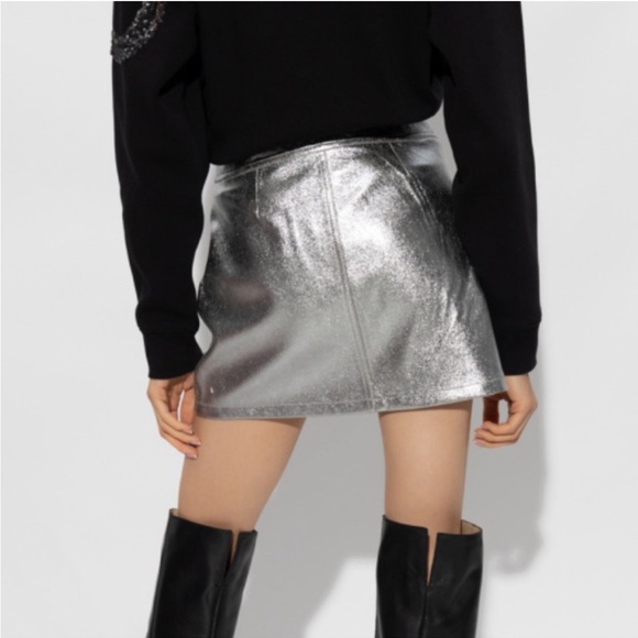 All Saints Cleo Silver Coated Denim Mini Skirt Size US 4 - Picture 3 of 9